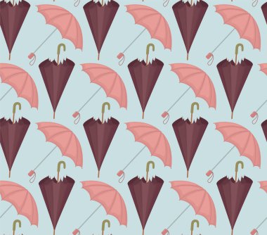 Şirin şemsiyeli kusursuz desen. Bahar ve yağmurlu gün temaları için renkli şemsiyeli arkaplan