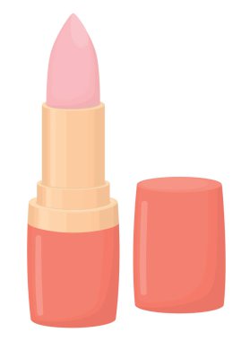 Beyaz arka planda izole edilmiş mercan kabında açık pembe ruj. Güzellik makyaj ürünü tasviri