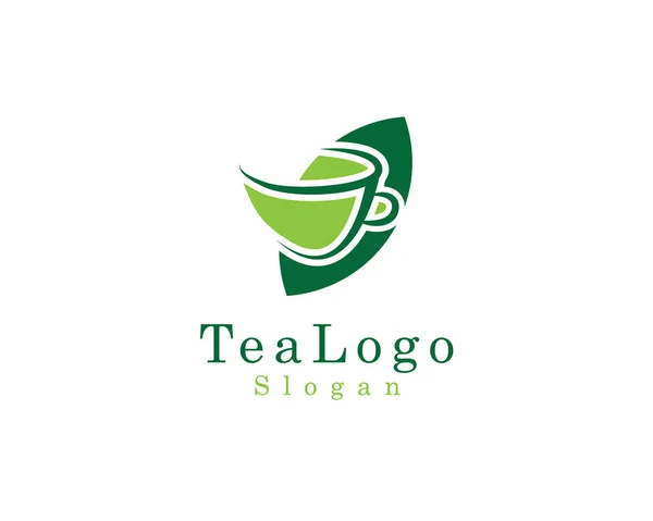 Grüner Tee Tasse Logo Design Vektor Vorlage Kreatives Heißgetränk Symbol — Stockvektor