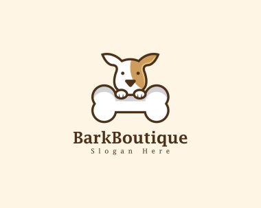 Köpek logosu şablon vektör çizimi tasarımı. Evcil hayvan dükkanı logosu. Marka Bark Butik Logosu