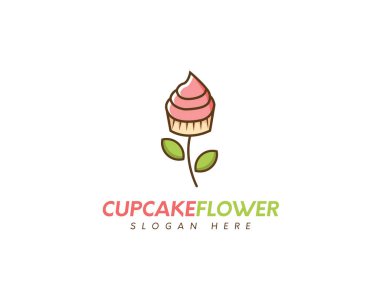 Kek çiçeği logo vektör çizimi tasarımı. Dondurma logosu. Kek Çiçeği Yaratıcı Tasarımı