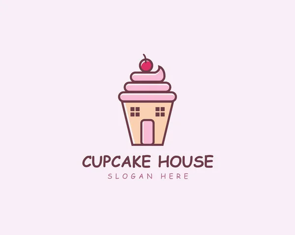 Modèle Logo Maison Cupcake Illustration Icône Vectorielle Logo Maison Douce — Image vectorielle
