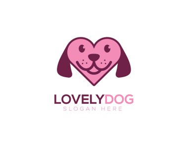 Love Dog Logo Tasarım Vektör Şablonu. Hayvan Hayvanı Logotype konsepti simgesi. Yürek Suratlı Güzel Köpek Logosu