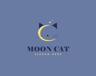 Ay şekli Kedi Logosu Tasarım Vektör Şablonu. Hayvan Hayvanı Logo Tasarımı Konsepti.