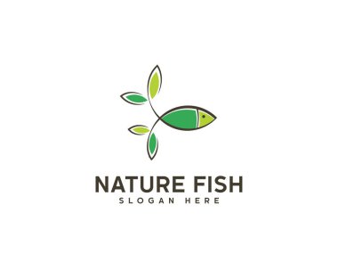 Balık ve yaprak logo tasarım şablonu.