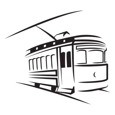 Beyaz arkaplanda tramvayın vektör silueti