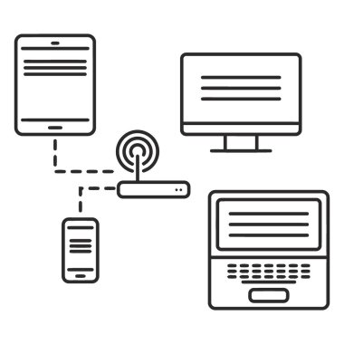 İnternet bağlantısı vektör çizgisi simgesi, beyaz arkaplan üzerindeki taslak illüstrasyon