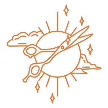 Güneş ve bulut. doğrusal simge. Bulutlu güneş, güneş ve güneş. vektör illüstrasyonu