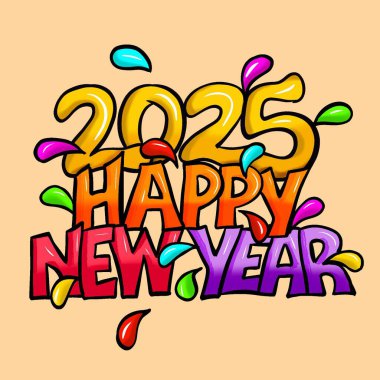 Yeni Yıl 2025 Renkli Metin Sanatı İllüstrasyonu