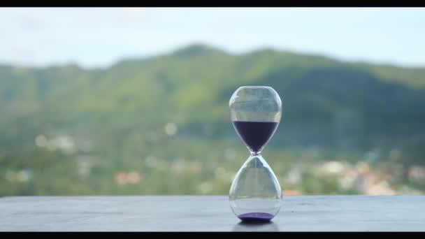 Sand Moves Hourglass Nature Background Old Time Classic Sandglass Timer — Stock Video
