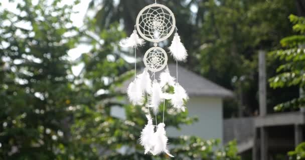 Folklórní Bohémský Indiánský Amulet Lapač Snů Vanoucí Ráno Větru Proti — Stock video