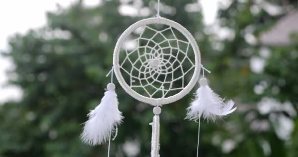 Top Wiring Shot Dreamcatcher Hanging Rope Blurred Tropical Landscape Native — Stock Video