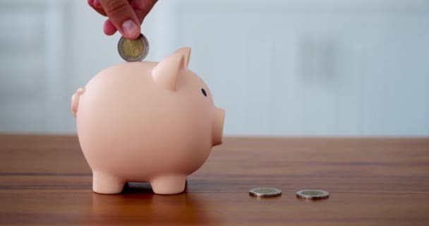 Hand Gezet Munt Spaarvarken Bank Voor Het Besparen Van Geld — Stockvideo