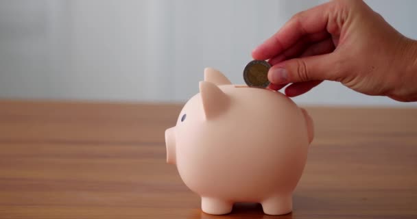 Concept Accumulation Funds Bright Kitchen Middle Table Piggy Bank Accumulating — Vídeo de Stock