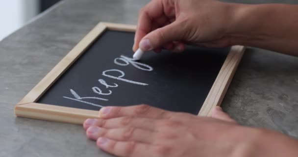 Concept Success Keep Going Womans Hand Writes Chalk Black Board — Αρχείο Βίντεο