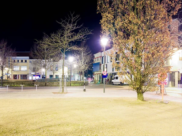 Paesaggio Notturno Città Parco Con Passo Parcheggiato Titolari Parcheggiare Una — Foto Stock