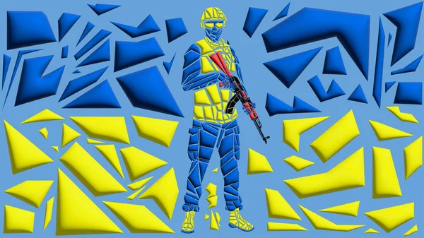 Ukrainian Defender Solider Ukrainian Background — Stock Vector