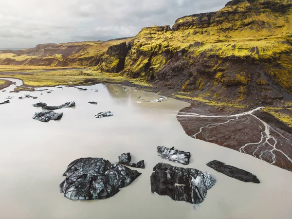 Όμορφη Αεροφωτογραφία Του Τεράστιου Παγετώνα Svinafellsjokull Στην Ισλανδία Και Της — Φωτογραφία Αρχείου