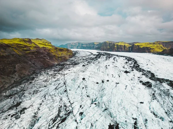 Bela Vista Aérea Enorme Glaciar Svinafellsjokull Islândia Sua Lagoa Causada — Fotografia de Stock