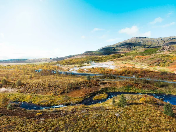 Island Festland Herbst Eine Straße Ohne Autos Und Ein Fluss — Stockfoto