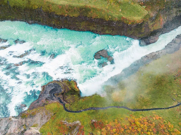 Τεράστιο Όμορφο Καταρράκτη Gullfoss Διάσημο Ορόσημο Στην Ισλανδία Ποταμός Αφρού — Φωτογραφία Αρχείου