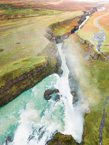 Cascadă Uriașă Frumoasă Gullfoss Reper Faimos Islanda Fluviul Spumant Timp — Fotografie, imagine de stoc