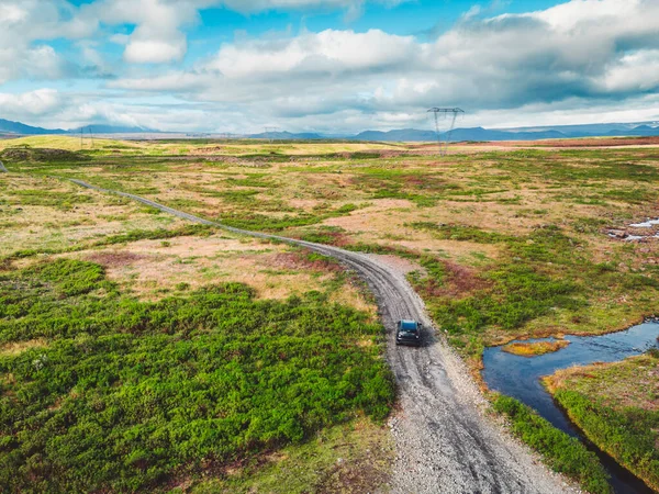 Estrada Terra Remota Algum Lugar Islândia Continental Cercada Por Arbustos — Fotografia de Stock