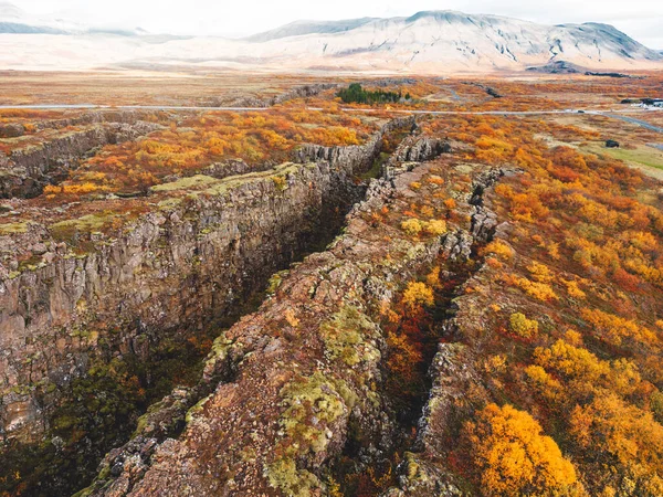 Повітряний Вид Національний Парк Тінґвеллір Відомий Ісландії Саме Зустрічаються Атлантичні — стокове фото