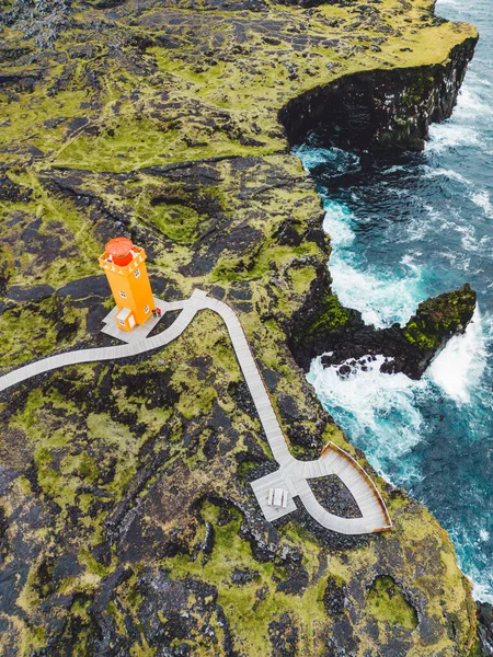 Över Orange Svortuloft Fyr Vid Havet Västra Island Högland Snaefellsnes — Stockfoto