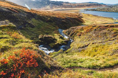 Картина, постер, плакат, фотообои "красивые осенние пейзажи. красочный утренний вид на популярное туристическое направление в исландии. потрясающий осенний восход солнца на полуострове снайфельснес, исландия, европа. - да. высокое качество фото пейзажи архитектура", артикул 632174112