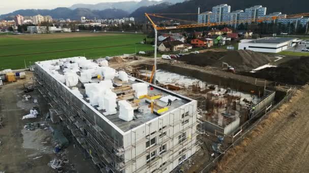 Vista Aérea Obra Algún Lugar Del Campo Eslovenia Construcción Nuevo — Vídeos de Stock