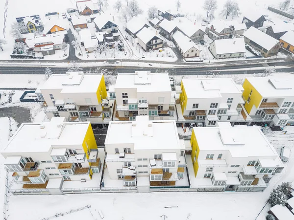 Newly Build Apartment Complex Modern Architecture Residential Building Snowy Winter — Stock Fotó