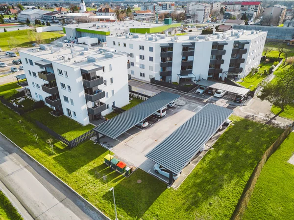 Drone View Aerial Shoot New Build Houses Suburbs Slovenia Somewhere — Foto de Stock