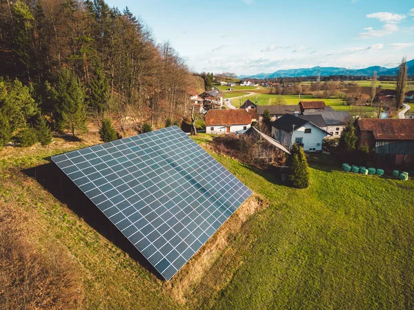 Aerial View Solar Panels Drone Point View Flying Hill Countryside — Stock Photo, Image