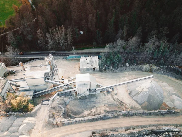 Aerial View Open Pit Quarry Heavy Machinery Working Grounds Excavators — Foto de Stock