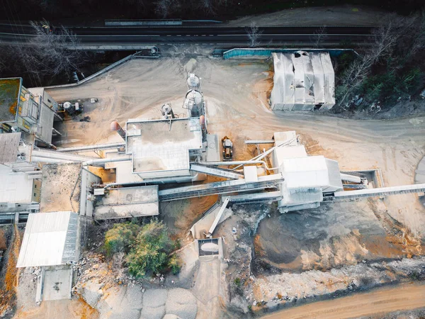 Aerial View Open Pit Quarry Heavy Machinery Working Grounds Excavators — Stockfoto