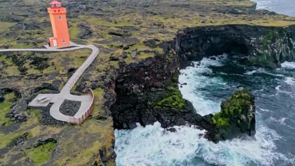 Kilátás Narancs Svortuloft Világítótorony Tenger Mellett Nyugat Izland Felvidék Snaefellsnes — Stock videók