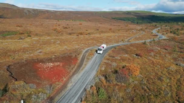 Aerial View River Road Trough Icelandic Landscape Geyser Hot Springs — Stock Video