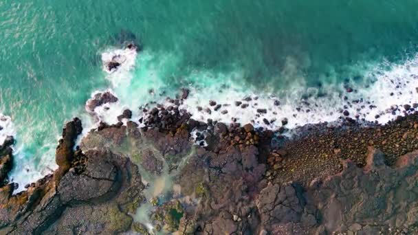 Drone Flying Iceland Rocky Shore Cliffs Life Ocean Autumn 2022 — Stock Video