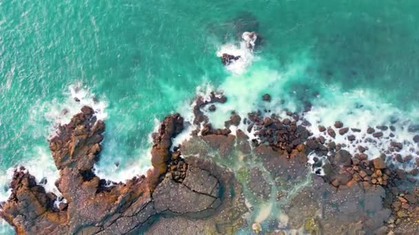 Drone Flying Iceland Rocky Shore Cliffs Life Ocean Autumn 2022 — Vídeo de Stock