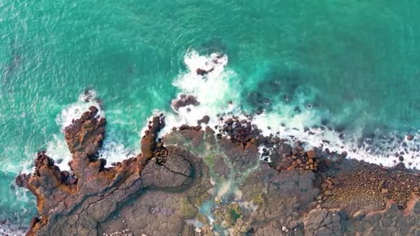Drone Flying Iceland Rocky Shore Cliffs Life Ocean Autumn 2022 — Stockvideo