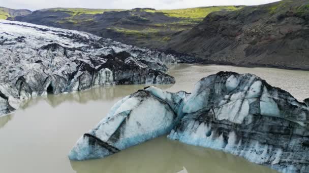Угорі Вгорі Зблизька Над Льодом Формується Бруд Льодовику Ісландії Осінь — стокове відео