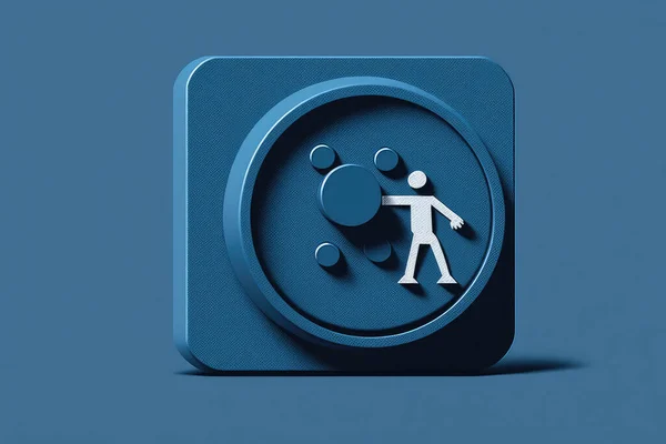 3d icon with a circle and a human silhouette inside on a blue background. Automate business and industry to increase productivity and improve reliability. High quality photo