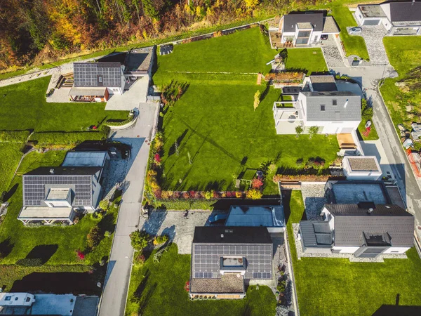 Aerial View Drone Flying New Housing Development Country Side Family — Foto de Stock
