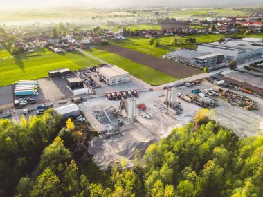 Aerial view of a factory, warehouse facility in the suburbs. High quality photo