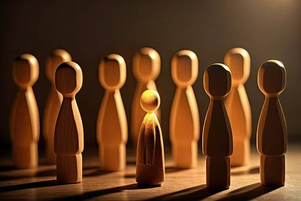 Dřevěné Figurky Obchodníků Vyčnívat Davu Konceptu Úspěch Podnikání Nebo Talent — Stock fotografie