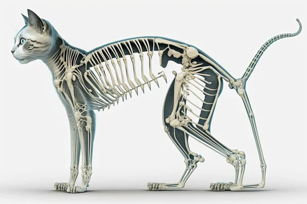 Renderização Esqueleto Gato Anatomia Isolada Fundo Branco — Fotografia de Stock