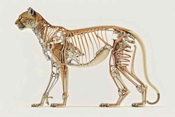 Anatómico Esqueleto Gato Grande Puma Sobre Fondo Blanco Foto Alta — Foto de Stock