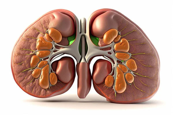 Anatomia Wątroby Ilustracja Medyczna Organ Wewnętrzny Pęcherzyk Żółciowy Aorta Żyły — Zdjęcie stockowe