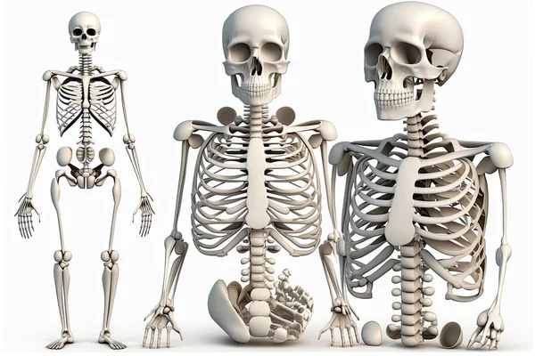 Szczegółowy Ludzki Szkielet Tylne Przednie Widoki Studiować Ludzką Koncepcję Anatomii — Zdjęcie stockowe
